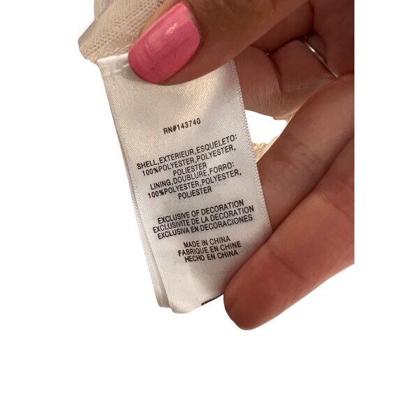 Sheer Beige Long Sleeve Lace Blouse With High Neckline & Button Back Closure - Picture 3 of 3